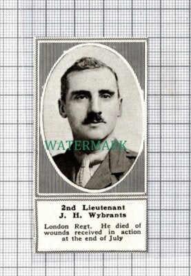 C5336) 2nd Lt J H Wybrants London Regt World War One WW1 - Small Clip 1918