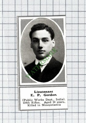 Lt E P Gordon 104th Rifles Public Works Dept India   -1915 SMALL Cutting