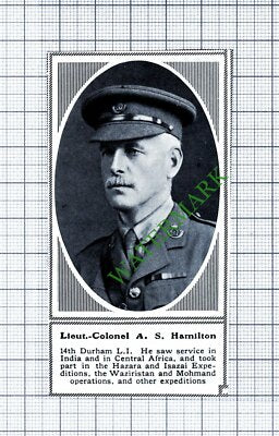 Lt Col A S Hamilton 14th Durham Light Infantry  WW1 - 1915 Small Cutting