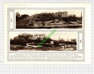 Zeppelin German Airship Destroyed Belfort World War One - 1914 Cutting / Print