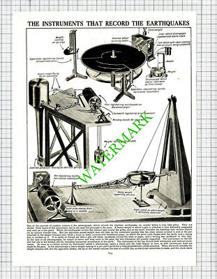 How A Seismograph Works Earthquakes - c.1930s Cutting