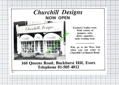 Churchill Designs Buckhurst Hill Essex Advert - 1981 Cutting