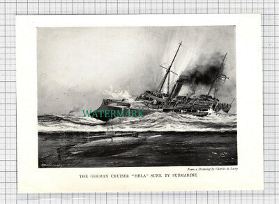 C3693) German Cruiser HELA Sunk By Submarine - c.1920s Book Print