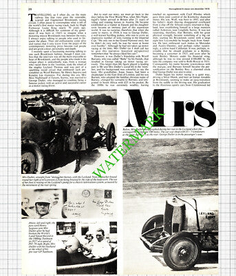 Mrs George Duller Brooklands Racing Driver Nightingall - 1976 Article