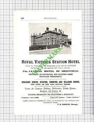Royal Victoria Station Hotel Sheffield  TM Osborne Advert - 1908 Small Cutting