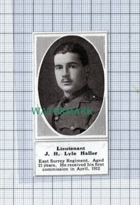 C4902) Lt J H Lyle Haller East Surrey Regiment War WW1 -1915 SMALL Clip
