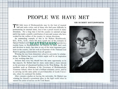 C4868) Sir Hubert Houldsworth Heckmondwike Yorkshire - 1952 Cutting