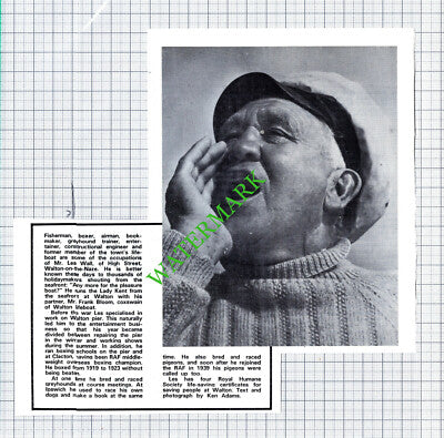 Mr Les Wall Walton-on-the-Naze Essex Fisherman Frank Bloom -  1974 Cutting