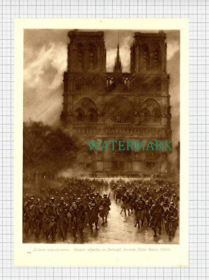 X1215) Notre Dame Paris French Infantry War WW1 - c.1918 Print / Cutting