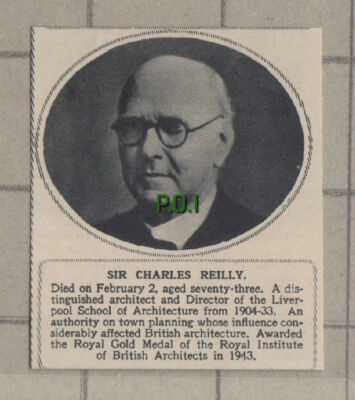 C1179) Sir Charles Reilly Liverpool School Architecture Obituary1948 Clip SMALL!