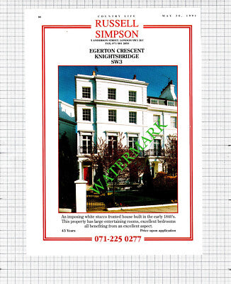 Egerton Cres Knightsbridge London SW3 / Lewes Sussex Sale Advert -1991 Cutting
