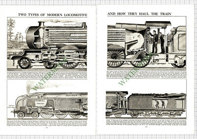 9127) How Railway Locomotives Haul The Train - 1930s 2-Part Cutting / Print