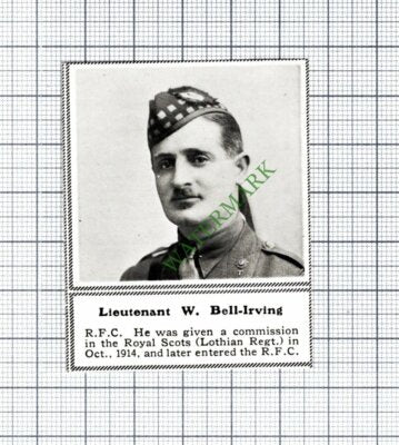Lt W Bell-Irving RFC Royal Flying Royal Scots Lothian  WW1 - 1915 SMALL Cutting