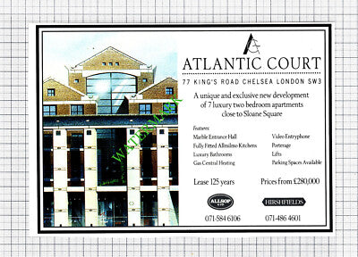 River Walkham Horrabridge Devon / Atlantic Court London SW3 Advert -1991 Cutting