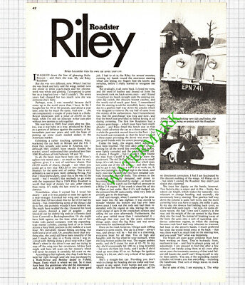 Roadster Riley Brian Lecomber  - 1978 Article