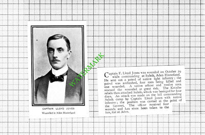 Captain F Lloyd Jones Wounded Aden Hinterland - 1903 Small 2-Part Cutting