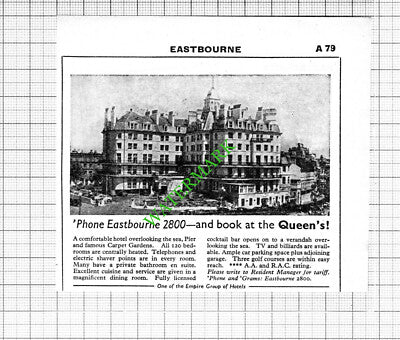 Sussex Hotel Eastbourne / Queen's Hotel Small Advert - 1964 Cutting