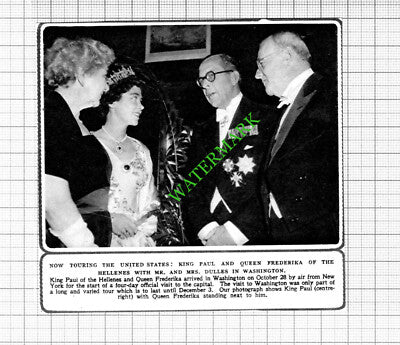 King Paul and Queen Frederika Hellenes Mr Dulles Washington - 1953 Small Cutting