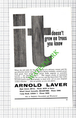 Arnold Laver Hull Advert  - 1962 Cutting