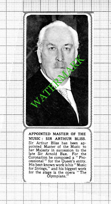 Sir Arthur Bliss Master of the Music  - 1953 Small Cutting