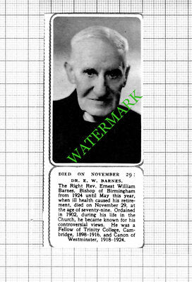 Dr Ernest William Barnes Bishop of Birmingham Obituary- 1953 Small Cutting