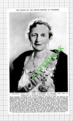 Queen Alexandrine Of Denmark Obituary - 1953 Cutting