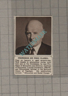 C3544) Professor Sir Fred Clarke Obituary - 1952 Paper Cutting SMALL