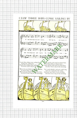I Saw Three Ships Come Sailing By Nursery Rhyme Poem - c.1950s Cutting