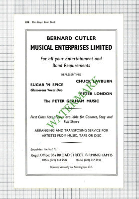 Bernard Cutler Musical Enterprises Birmingham Advert - 1968 Cutting