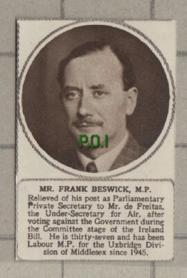C872) Mr Frank Beswick Labour MP Uxbridge Middlesex - 1949  SMALL!!!