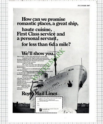Royal Mail Lines ANDES Cruise Ship - 1967 Article