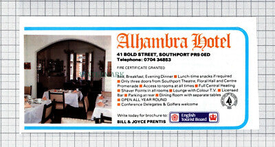 C7641) Alhambra Hotel Southport Bill Prentis / Shanda Lodge Packwood 1986 Advert