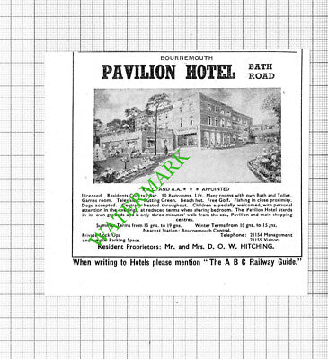 Pavilion Hotel Bournemouth Hitching Small Advert - 1964 Cutting