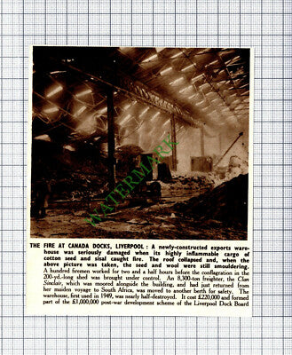 Canada Docks Liverpool Fire - 1950 Cutting
