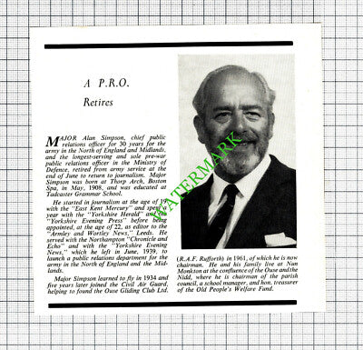 Major Alan Simpson Nun Monkton Yorkshire - 1969 Cutting