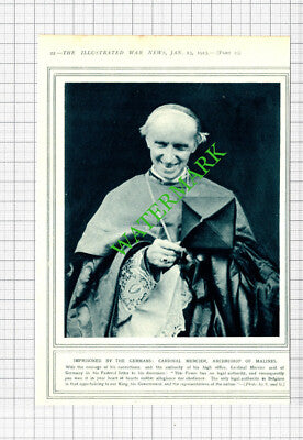 Cardinal Mercier Archbishop of Malines Imprisoned WW1 -1915 Cutting