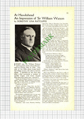 Sir William Watson Hawkshead Poet Dorothy Una Ratcliffe   - 1941 Article