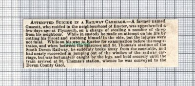 C5221) Farmer Guscott Exeter Attempted Suicide - 1855 Clip