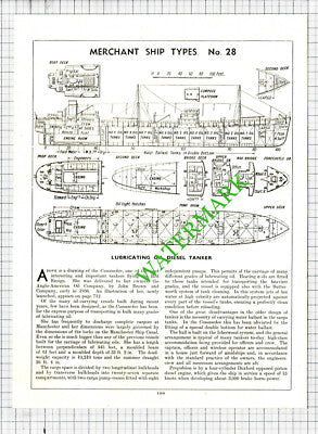Lubricating Oil Diesel Tanker COMANCHEE Ship Diagram - 1930s Cutting