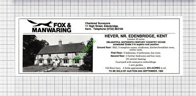 Hever Kent House Sale Advert - 1980 Cutting