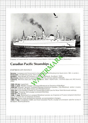 Canadian Pacific EMPRESS OF FRANCE / EMPRESS OF CANADA Ship - 1980s Cutting