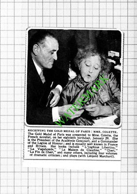 Mme Colette French Novelist Receives Medal - 1953 SMALL Cutting