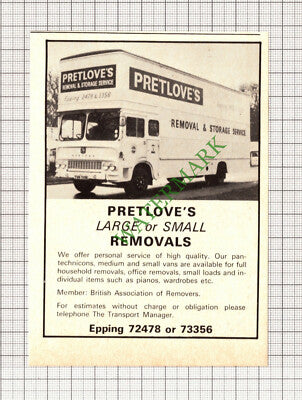 C7999) Pretlove's Removals Essex Advert - 1976 Cutting