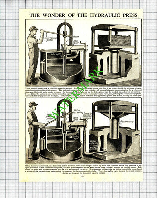 How A Hydraulic Press Works - c.1930's Cutting / Print