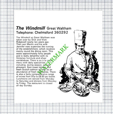 The Windmill Restaurant Great Waltham Essex Dick & Vicki Ridgewell  1974 Cutting
