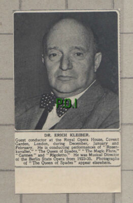 C938) Dr Erich Kleiber Conductor Great Opera House Covent Garden - 1951 Cutting