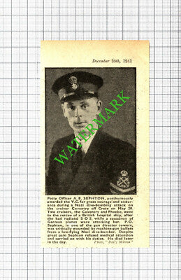 Petty Officer A E Sephton Cruiser Ship COVENTRY -  1941 Small Cutting