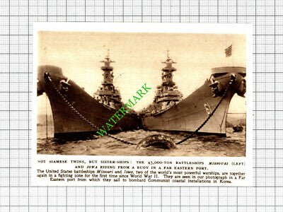 US Battleship Ship MISSOURI IOWA  - 1952 Small Cutting