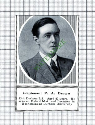 Lt P A Brown 13th Durham Light Infantry Durham University  - 1915 Small Cutting