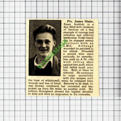 Pte James Maier Essex Scottish World War Two WW2  - 1940 SMALL Cutting